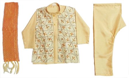 Light Cream Kurta, Pyjama, Jacket and Chunni with Sequin Embroidery