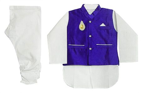 Modi Dress - White Cotton Churidar Kurta with Raw Silk Purple Jacket