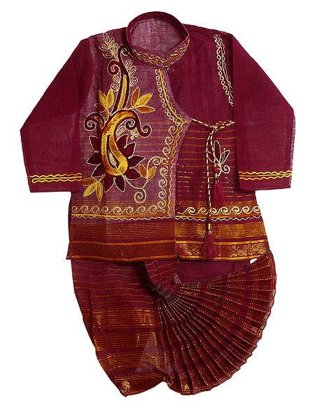 Embroidered Red Kurta and Ready to Wear Dhoti for Baby Boy 
