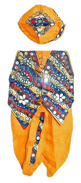 Ready to Wear Yellow Dhoti, Cap and Multicolor Jacket with Sequin and Bead Work