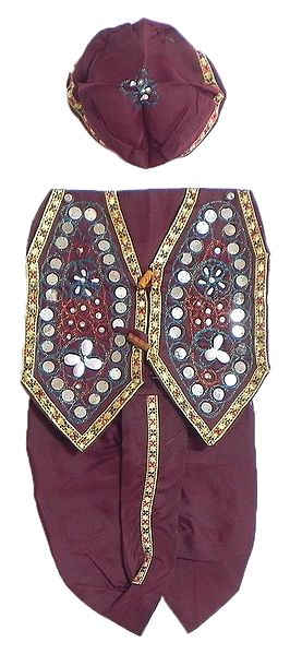 Ready to Wear Maroon Dhoti, Cap and Jacket with Sequin and Bead Work