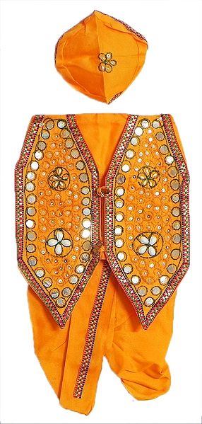 Yellow Dhoti, Cap and Jacket with Sequin and Bead Work