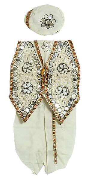 Ready to Wear Off-White Dhoti, Cap and Jacket with Sequin and Bead Work