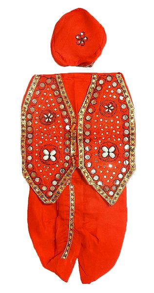 Ready to Wear Dark Saffron Dhoti, Cap and Jacket with Sequin and Bead Work