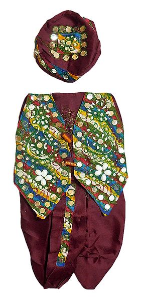Ready to Wear Maroon Dhoti, Cap and Multicolor Jacket with Sequin and Bead Work