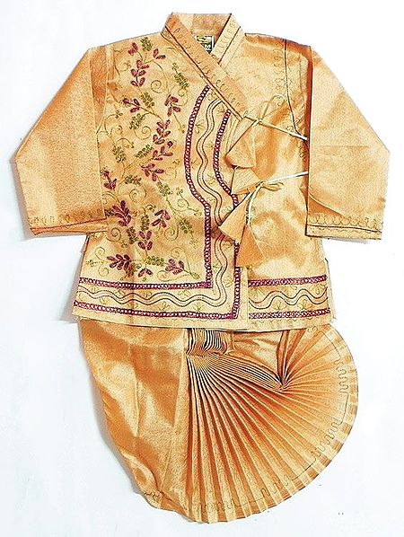 Embroidered Tussar Silk Kurta and Pyjama Dhoti 