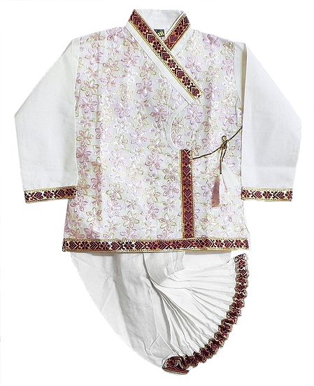 Embroidered White Kurta with Ready to Wear Dhoti