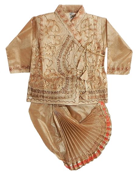 Ready to Wear Dhoti and Embroidered Beige Kurta