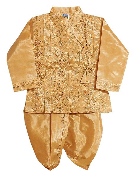 Embroidered Beige Kurta and Ready to Wear Dhoti for Baby Boy 