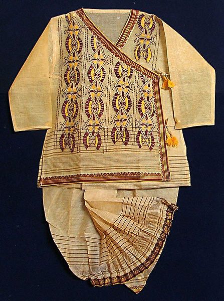 Embroidered Beige Bengal Handloom Kurta and Dhoti (Pyjama type)
