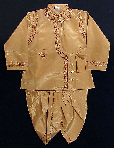 Embroidered Beige Color Kurta and Dhoti (Pyjama type)