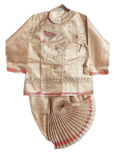 Ready to Wear Dhoti and Embroidered Beige Kurta