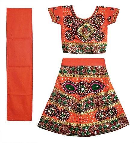 Embroidered Multicolor Ghagra, Choli with Sequin and Bead Work