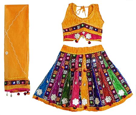 Embroidered Multicolor Ghagra Choli with Bead and Sequin Work
