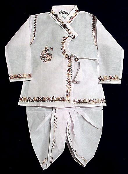 Embroidered White Cotton Kurta and Dhoti (Pyjama type)