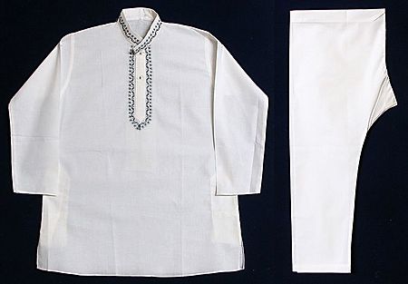 Embroidered White Kurta and Pyjama