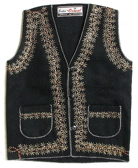 Front Open Embroidered Woolen Jacket with Pocket