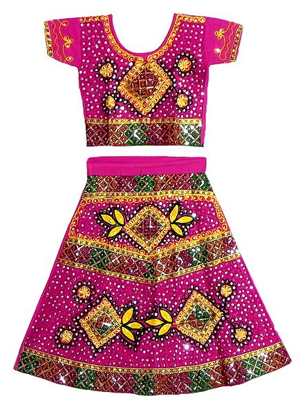 Magenta Ghagra Choli with Colorful Embroidery, Bead and Sequin Work