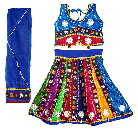 Embroidered Multicolor Ghagra, Choli with Mirror Work