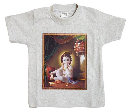 Printed Krishna on Grey T-Shirt for Baby Boy