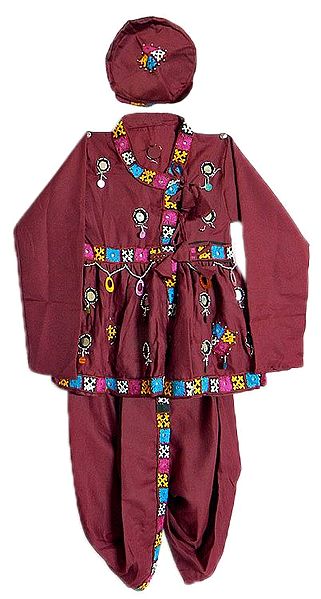Maroon Kurta, Dhoti and Cap with Sequin and Bead Work