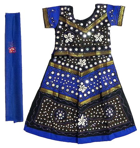 Dark Blue with Black Border Lehanga Choli and Odhni with Embroidery and Sequin Work