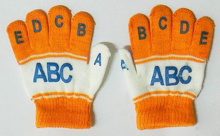 A, B, C Embroidered Saffron with White Gloves