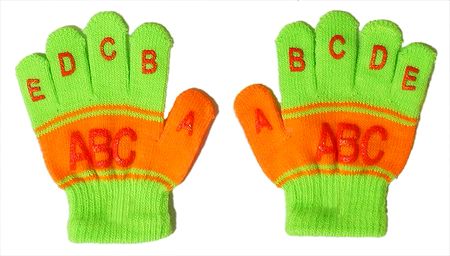 A, B, C Embroidered Green with Saffron Gloves