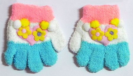 Peach,White and Blue Gloves with Flowers