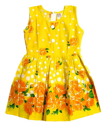 Floral Print on Yellow Cotton Sleeveless Frock