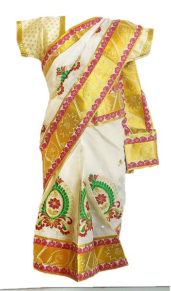 Embroidered Ready to Wear Cotton Kasavu Sari for Baby Girl