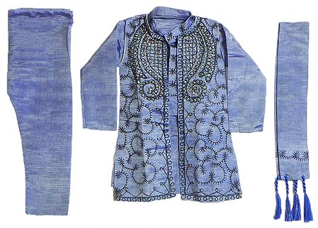 Light Mauve Kurta Pyjama with Sequin, Bead Work and Embroidered Jacket with Dupatta