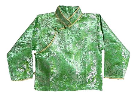 Green with White Woven Brocade Silk Finish Full Sleeve Kurta