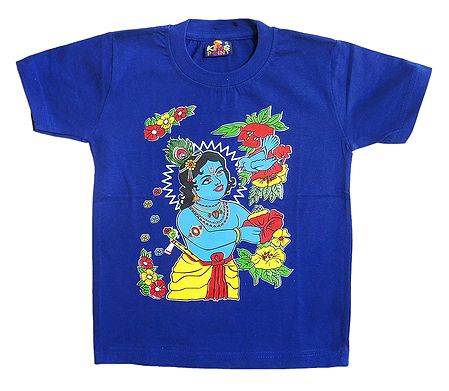 Printed Krishna on Blue T-Shirt for Young Boy