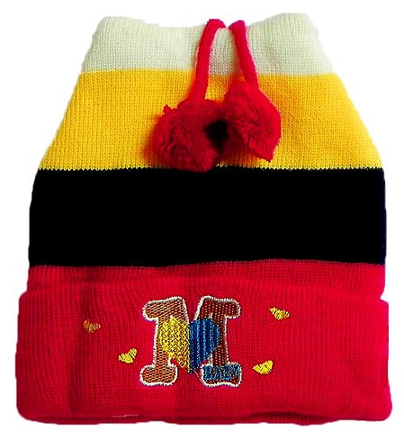 Red, Yellow and Black Stripe Cap with Embroidered Letter 'M'