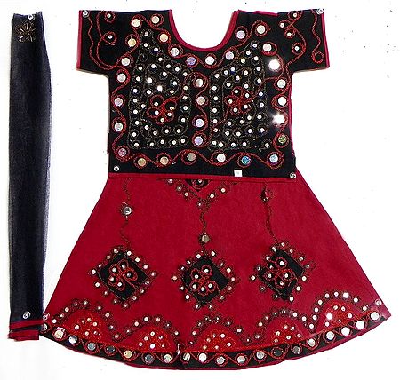 Red with Black Lehenga Choli and Purple Chunni with Bead and Sequin Work