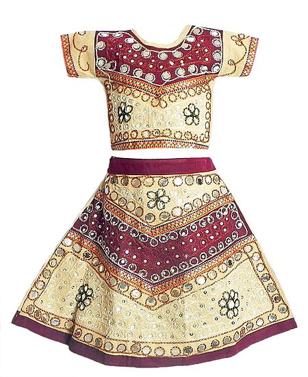 Off White with Maroon Lehenga Choli with Bead and Sequin Work