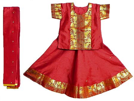 Red Silk with Zari Border Lehenga Choli and Chunni