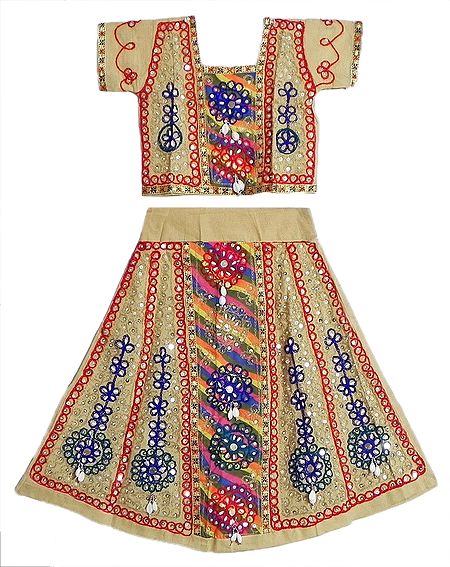 Beige Ghagra Choli with Colorful Embroidery