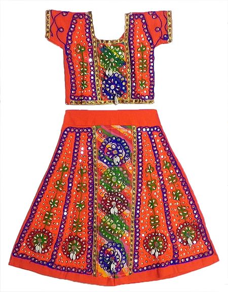 Saffron Ghagra Choli with Colorful Embroidery