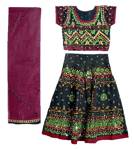 Embroidered Black Ghagra, Choli with Bead and Sequin Work