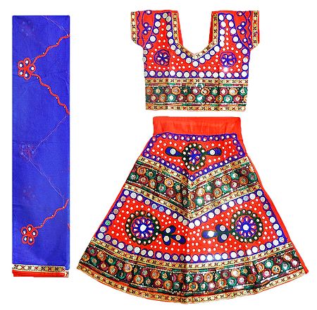Embroidered Multicolor Ghagra, Choli with Sequin and Bead Work