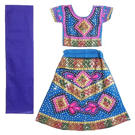 Embroidered Blue Ghagra, Choli with Bead and Sequin Work
