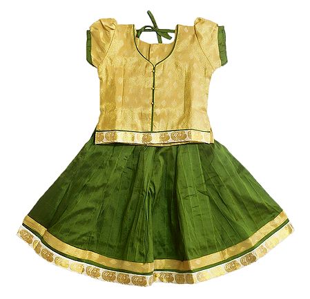 Green Ghagra and Golden Brocade Choli for Baby Girl