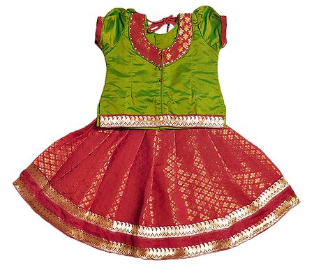 Red Ghagra and Green Choli for Baby Girl