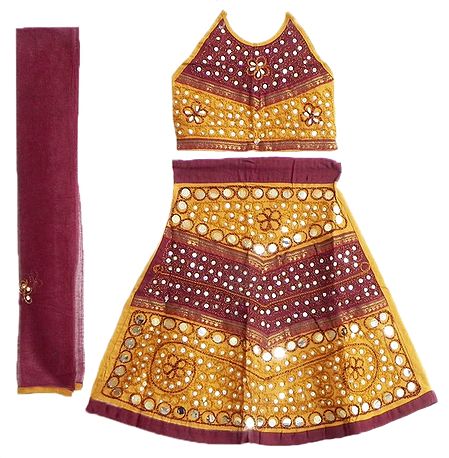 Yellow with Red Lehenga and Halter Neck Choli with Bead and Sequin Work Chunni