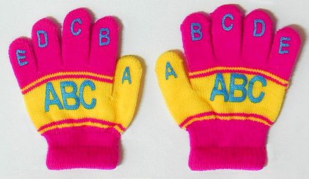 A, B, C Embroidered Magenta with Yellow Gloves