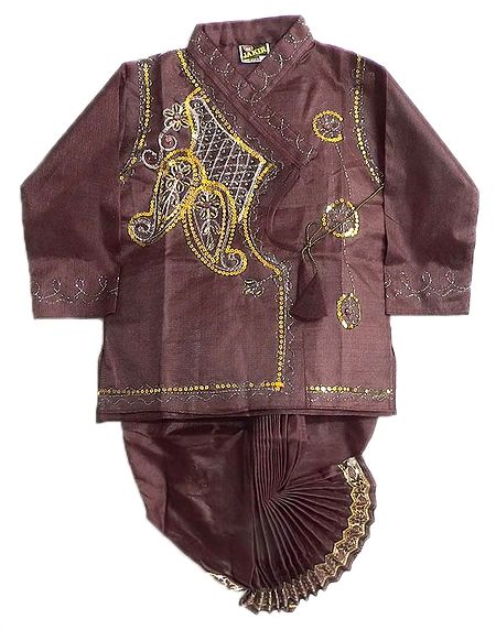 Embroidered Brown Kurta and Ready to Wear  Dhoti 