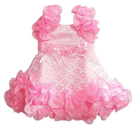 Pink Frilled Party Wear Dress with Stone and Bead work