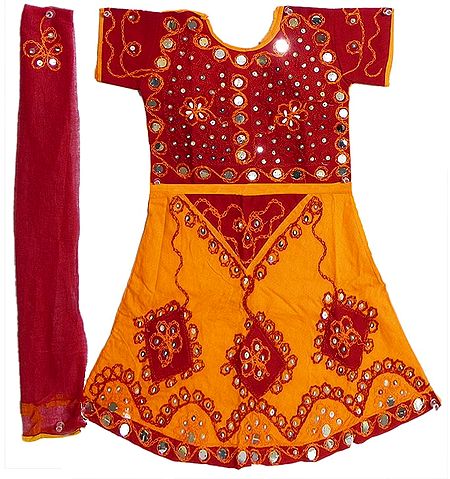 Saffron with Red Lehenga Choli and Red Chunni with Bead and Sequin Work